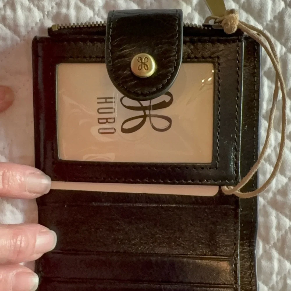 HOBO Black Leather Compact Zip Wallet with Card Slots - Picture 2 of 4